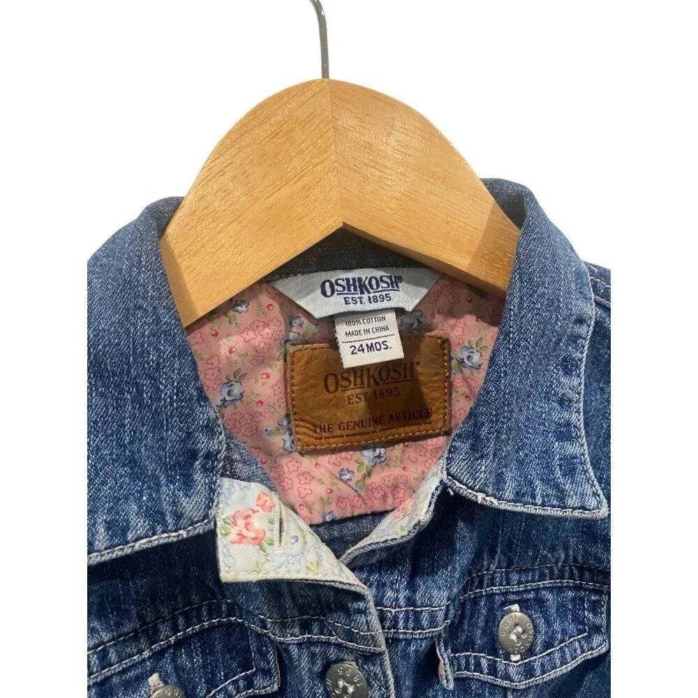 Oshkosh B'Gosh Denim Floral Embroidered Jacket Girls Size 24 Months